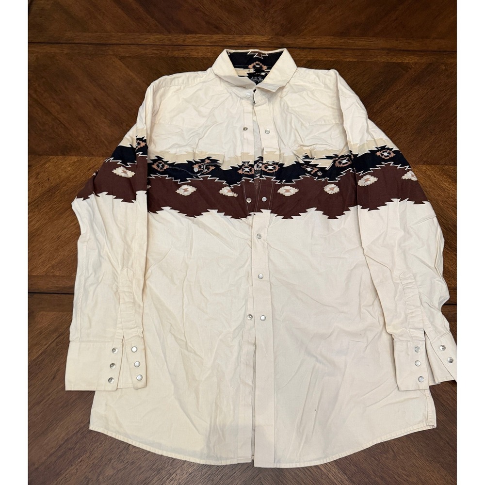 White Horse Mens XL Western Snap Shirt Aztec Southwestern Geometric Print Cotton